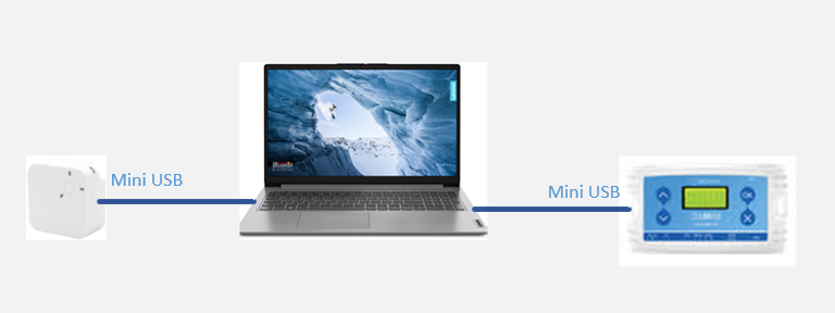 A computer with a blue and white background

Description automatically generated